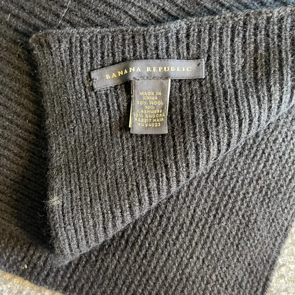 Banana Republic Mens Black Ribbed Knit Scarf Wool Cashmere Angora Blend Premium‎
